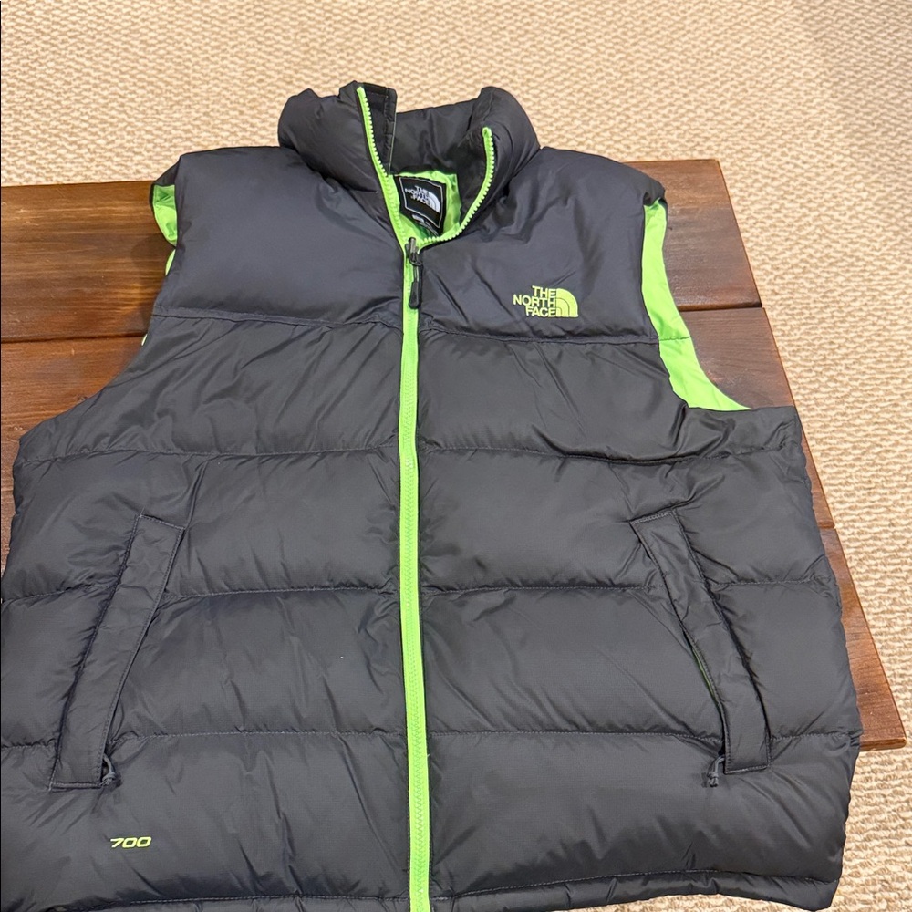 The North Face Black and Lime Green 700 Down Puffer Vest